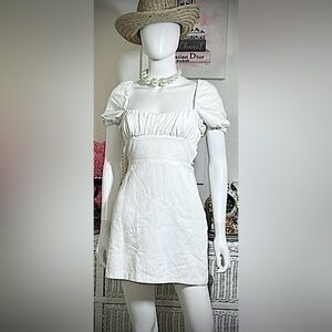 Zara Mini Dress Low Cut lightweight Puff Sleeves Open Back White color Size XS
